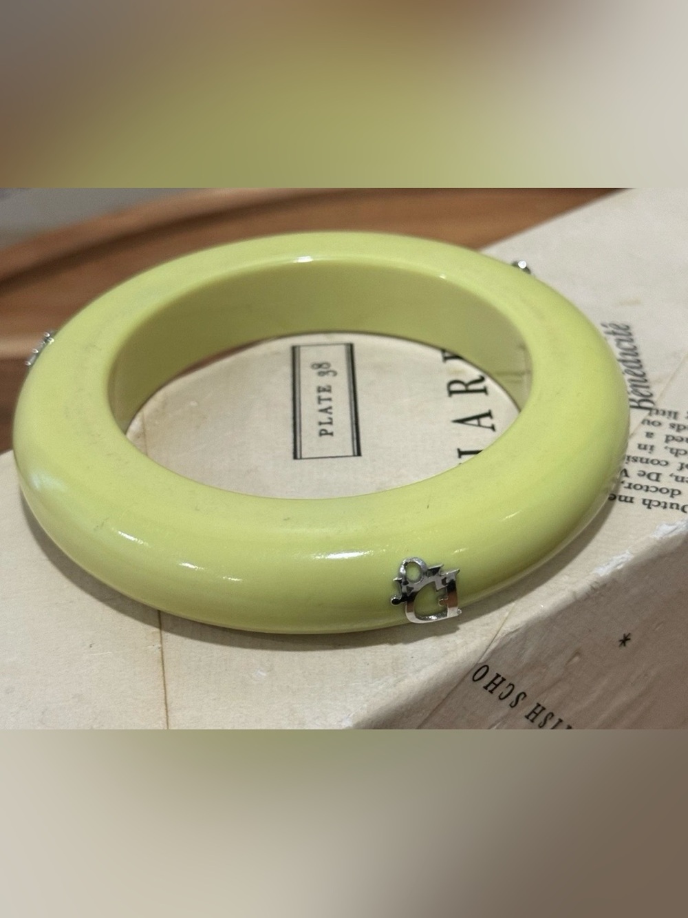 Y2K Christian Dior Yellow Resin Bangle Bracelet Chartreuse Logo Galliano Resin V